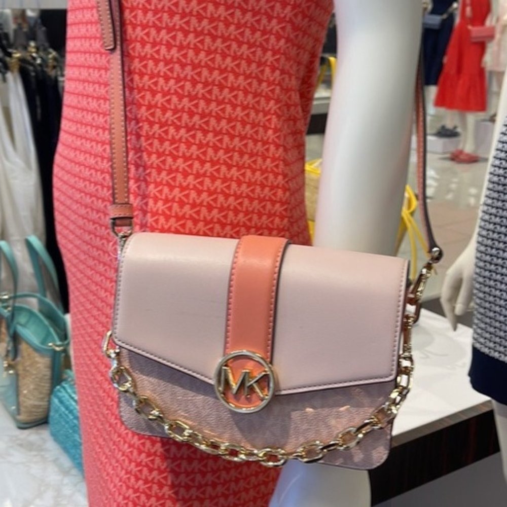 Michael Kors Carmen Small Monogram Flap Crossbody Sherbert Color
